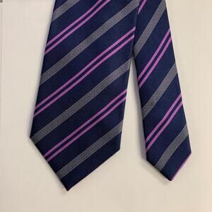 ERMENEGILDO ZEGNA Navy Purple Diagonal Stripe Silk Tie